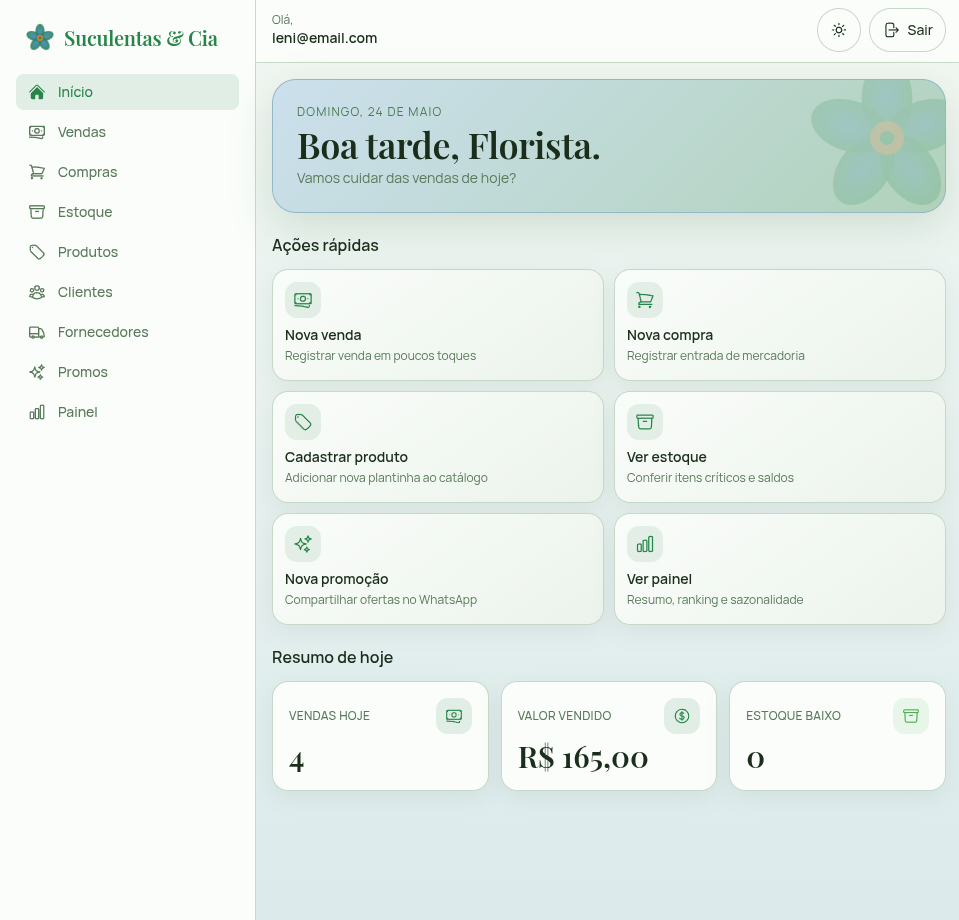 Tela do D.C. Floricultura — vendas, estoque e catálogo público